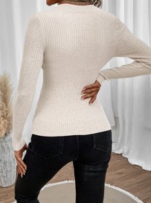 SHEIN Frenchy Jersey de punto acanalado de un solo color para otoño/invierno - Beis - Ver 2