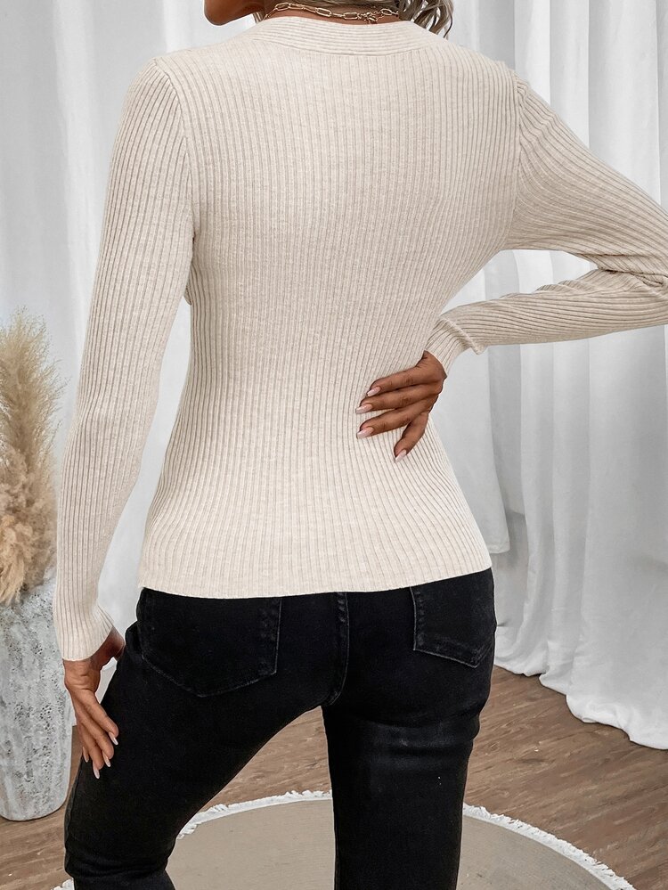 Solid Ribbed Knit Sweater In Fall/Winter Casual
