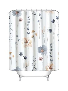 Floral Pattern Shower Curtain Bathroom Decor - Multicolor - View 2