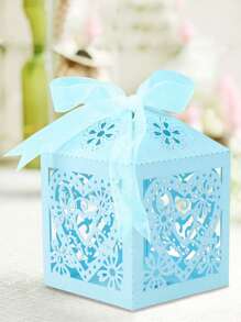 10 piezas de cajas de papel con forma de corazón huecas hechas con láser para el Día de San Valentín y bodas - Azul - Ver 1