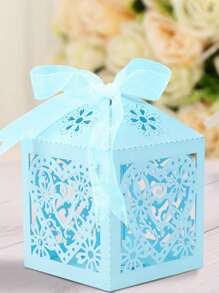 10 piezas de cajas de papel con forma de corazón huecas hechas con láser para el Día de San Valentín y bodas - Azul - Ver 2