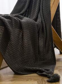 1pc Plain Tassel Decor Blanket - Grey - View 5