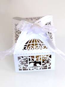 10pcs Bow Decor Foldable Paper Gift Box,Romantic Bird Graphic Hollow Out Gift Wrapping Bag For Wedding - White - View 3