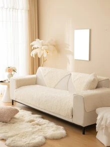 1pc Fluffy Sofa Towel - Beige - View 1