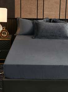 Solid Color Fitted Sheet, Dark Grey Soft Comfortable Fitted Sheet For Bedroom - Dark Grey - View 3