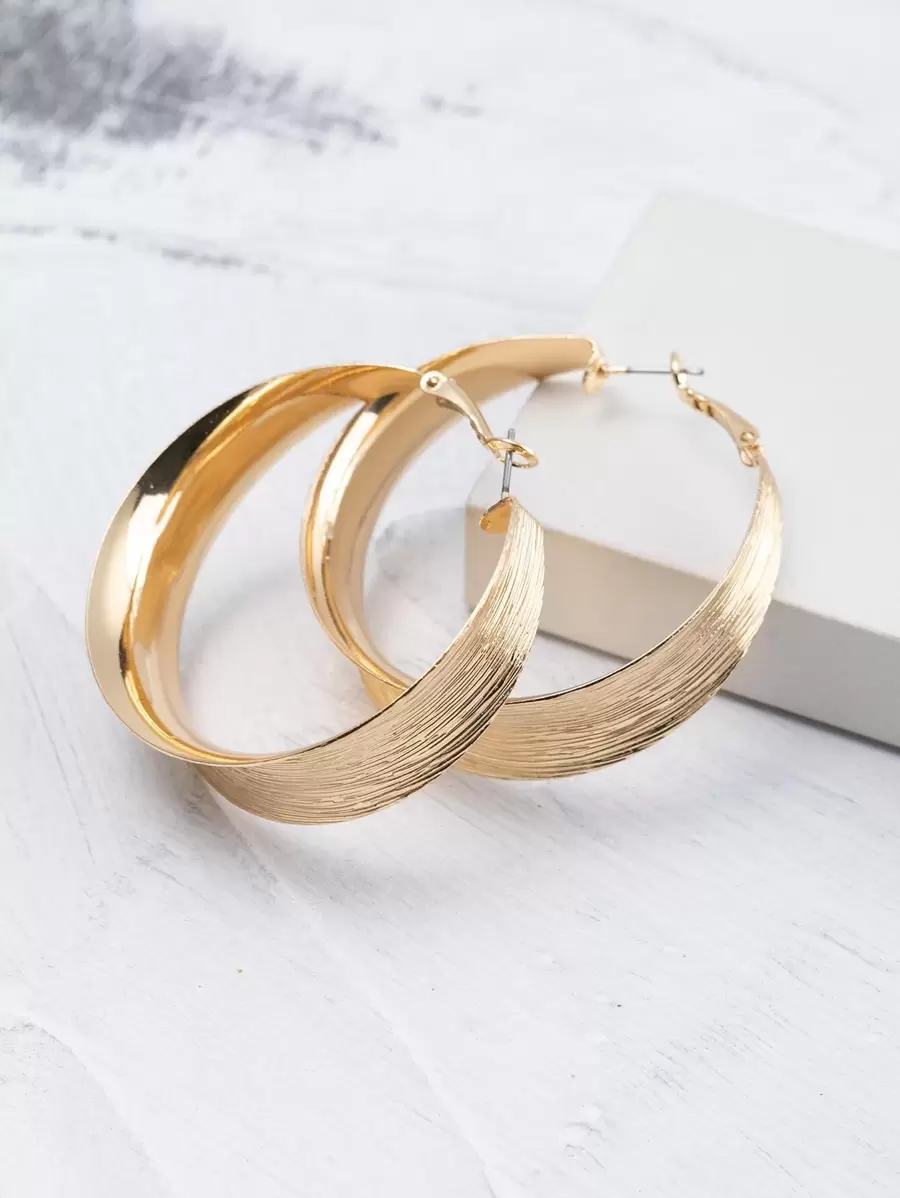 1 par de pendientes de aro geométricos de metal con textura de alta gama a la moda para mujeres, adecuados para discoteca, eventos de fiesta - Amarillo Oro - Ver 1