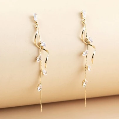 1 Pair Elegant Luxury Leaf, Star, Teardrop Chain Tassel Pendant Earrings, Suitable For Women's Daily Wear, Weddings, Formal Events, Available In White, Black, Pink, Green, Blue, Multi-Color