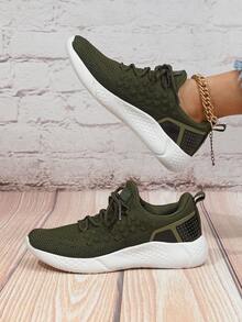 Two Tone Lace Up Front Running Shoes - Army Green - View 2