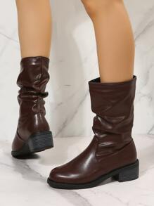 Zip Back Slouchy Boots - Brown - View 5