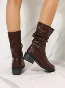 Zip Back Slouchy Boots - Brown - View 6