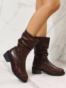 Zip Back Slouchy Boots - Brown - View 7