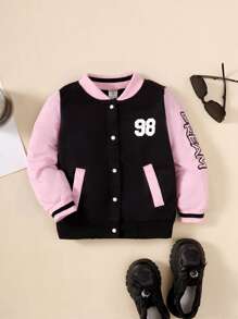 Toddler Girls Letter Graphic Colourblock Varsity Jacket - Multicolor - View 1