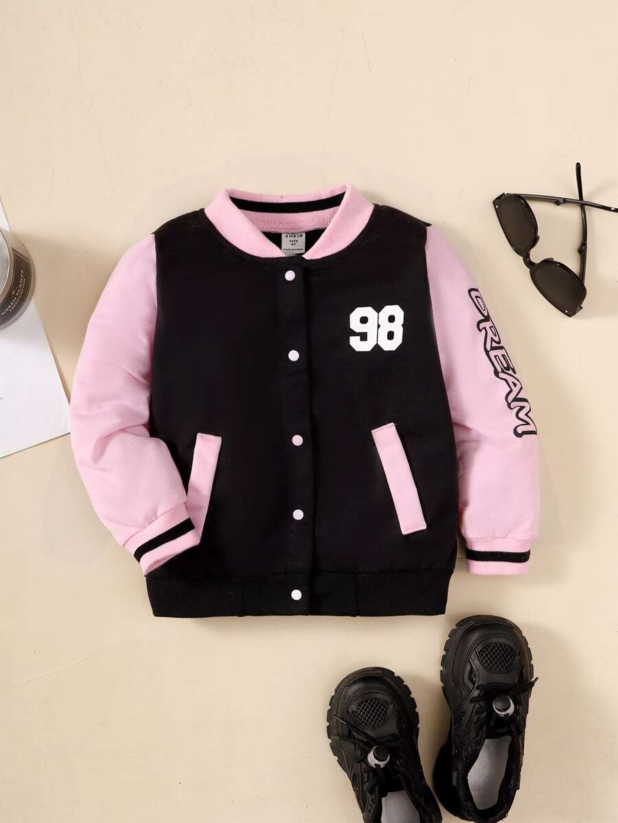 Toddler Girls Letter Graphic Colourblock Varsity Jacket - Multicolor - View 1