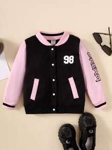 Toddler Girls Letter Graphic Colourblock Varsity Jacket - Multicolor - View 3