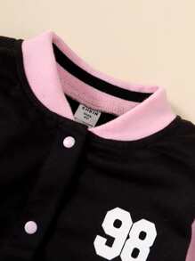 Toddler Girls Letter Graphic Colourblock Varsity Jacket - Multicolor - View 4