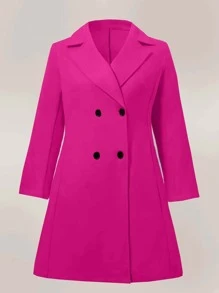 SHEIN Clasi 大碼西裝領雙排釦花呢外套 - 玫紅色 - 查看 1