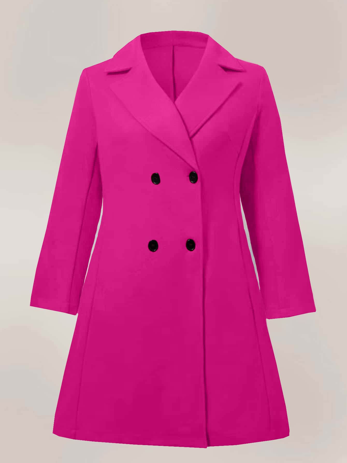 SHEIN Clasi 大碼西裝領雙排釦花呢外套 - 玫紅色 - 查看 1