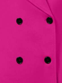 SHEIN Clasi 大碼西裝領雙排釦花呢外套 - 玫紅色 - 查看 5
