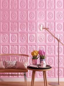 1 pieza de papel tapiz de estilo Pastoral 3D, decoración de pared de habitación autoadhesiva, pegatina impermeable para el hogar, bolsa suave junto a la cama, pegatina de pared de fondo - Rosa - Ver 1