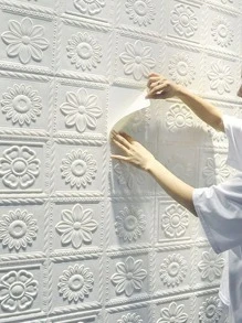 1入組3D牆貼,人造磚塊臥室家庭裝飾用品,防水自粘牆紙,可拆卸藝術牆面瓷磚貼紙適用於臥室客廳房間背景家具裝飾用品牆裝修,家庭裝飾 - 白色 - 查看 1