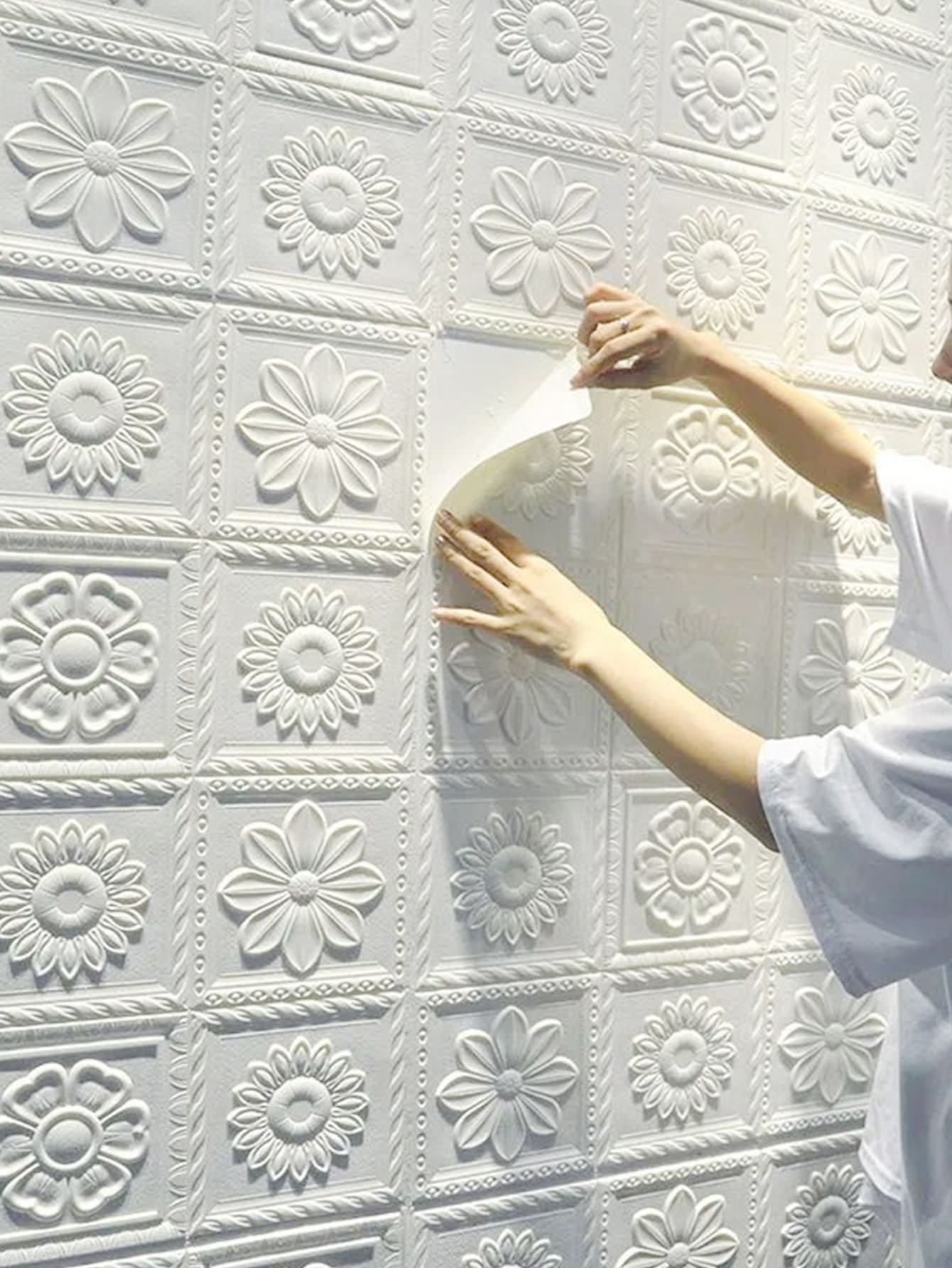 1入組3D牆貼,人造磚塊臥室家庭裝飾用品,防水自粘牆紙,可拆卸藝術牆面瓷磚貼紙適用於臥室客廳房間背景家具裝飾用品牆裝修,家庭裝飾 - 白色 - 查看 1