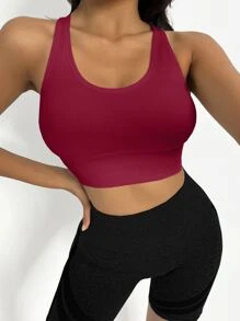 Yoga Basic Crisscross Backless Sports Bra - Rose Red - View 2