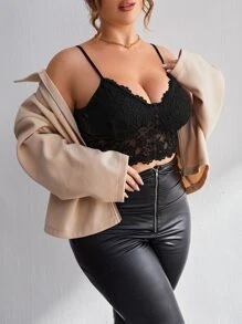 SHEIN Privé Top de tirantes corto con encaje - Negro - Ver 4