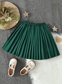 SHEIN Girls Solid Pleated Skirt - Dark Green - View 1