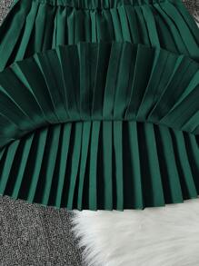 SHEIN Girls Solid Pleated Skirt - Dark Green - View 3