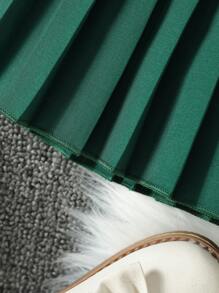 SHEIN Girls Solid Pleated Skirt - Dark Green - View 5