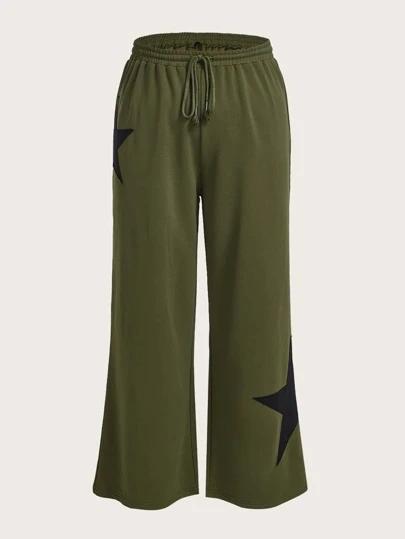 SHEIN ICON 大碼星星印花腰部抽繩衛褲