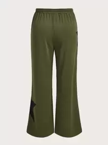 SHEIN ICON 大碼星星印花腰部抽繩衛褲 - 軍綠色 - 查看 2