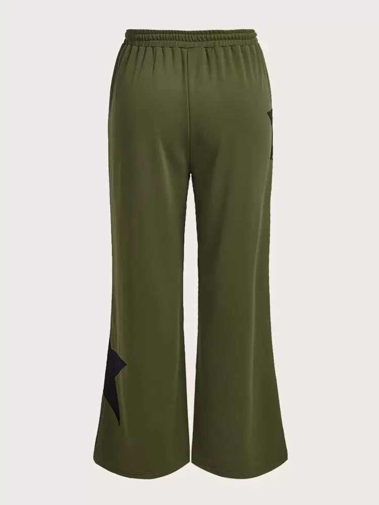 SHEIN ICON Pantalon de survêtement à imprimé étoile à cordon - Militaire verte - Voir 2