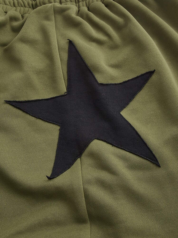 SHEIN ICON Pantalon de survêtement à imprimé étoile à cordon - Militaire verte - Voir 3