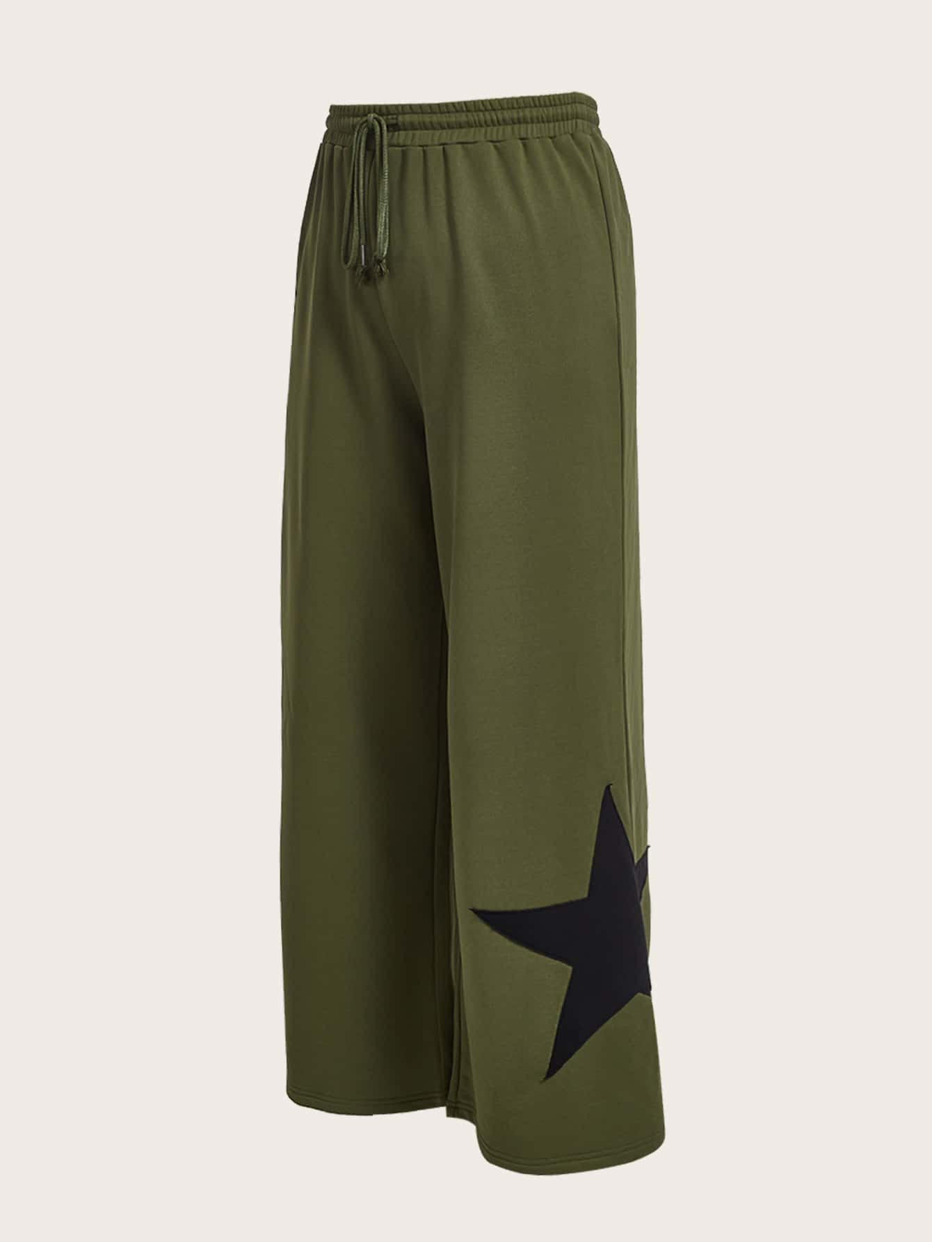 SHEIN ICON Pantalon de survêtement à imprimé étoile à cordon - Militaire verte - Voir 4