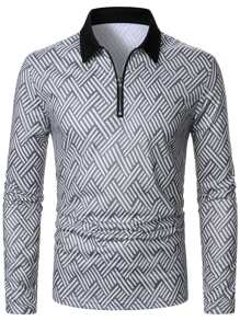 Manfinity Men Geo Print Contrast Collar Polo Shirt - Multicolor - View 1
