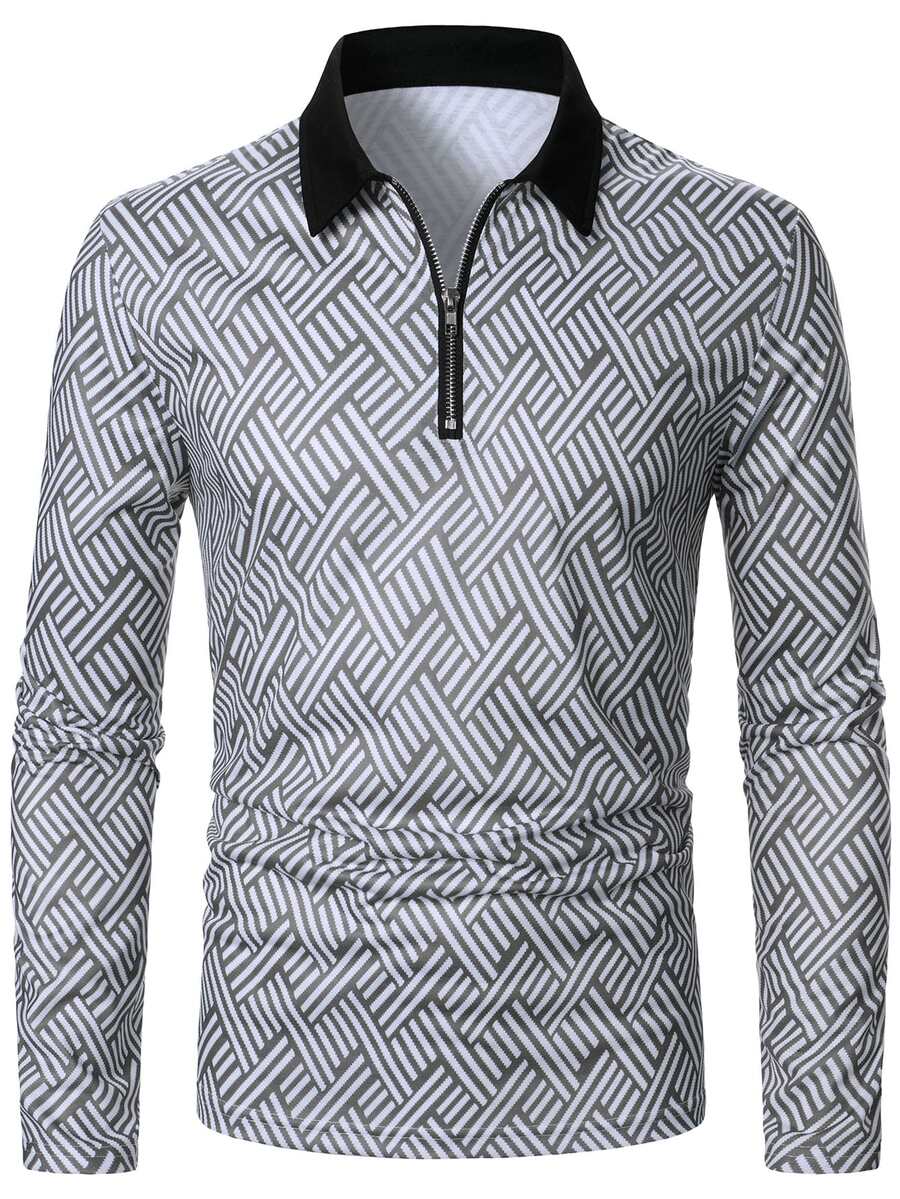 Manfinity Men Geo Print Contrast Collar Polo Shirt - Multicolor - View 1