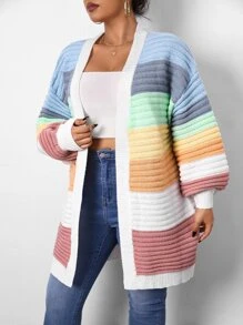 SHEIN EZwear 冬季拼色落肩开衫 - 彩色 - 查看 3