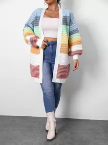 SHEIN EZwear 冬季拼色落肩开衫 - 彩色 - 查看 5