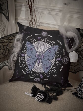 Goth Galaxy & Butterfly Print Cushion Cover Without Filler, Creative Throw Pillow Cover, Pillow Insert Not Include, For Sofa, Living Room