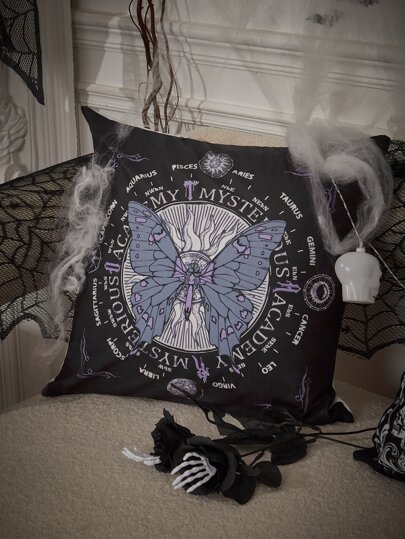 Goth Galaxy & Butterfly Print Cushion Cover Without Filler, Creative Throw Pillow Cover, Pillow Insert Not Include, For Sofa, Living Room
