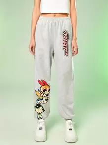 The Powerpuff Girls | ROMWE Cartoon Graphic Sweatpants - Light Grey - View 7