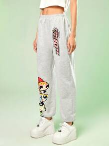 The Powerpuff Girls | ROMWE Cartoon Graphic Sweatpants - Light Grey - View 4