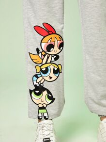 The Powerpuff Girls | ROMWE Cartoon Graphic Sweatpants - Light Grey - View 5