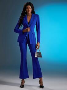 SHEIN SXY Lapel Neck Single Breasted Blazer - Royal Blue - View 4