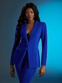 SHEIN SXY Lapel Neck Single Breasted Blazer - Royal Blue - View 5