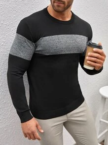 Manfinity Homme 男士雙色套頭毛衣 - 黑色 - 查看 1