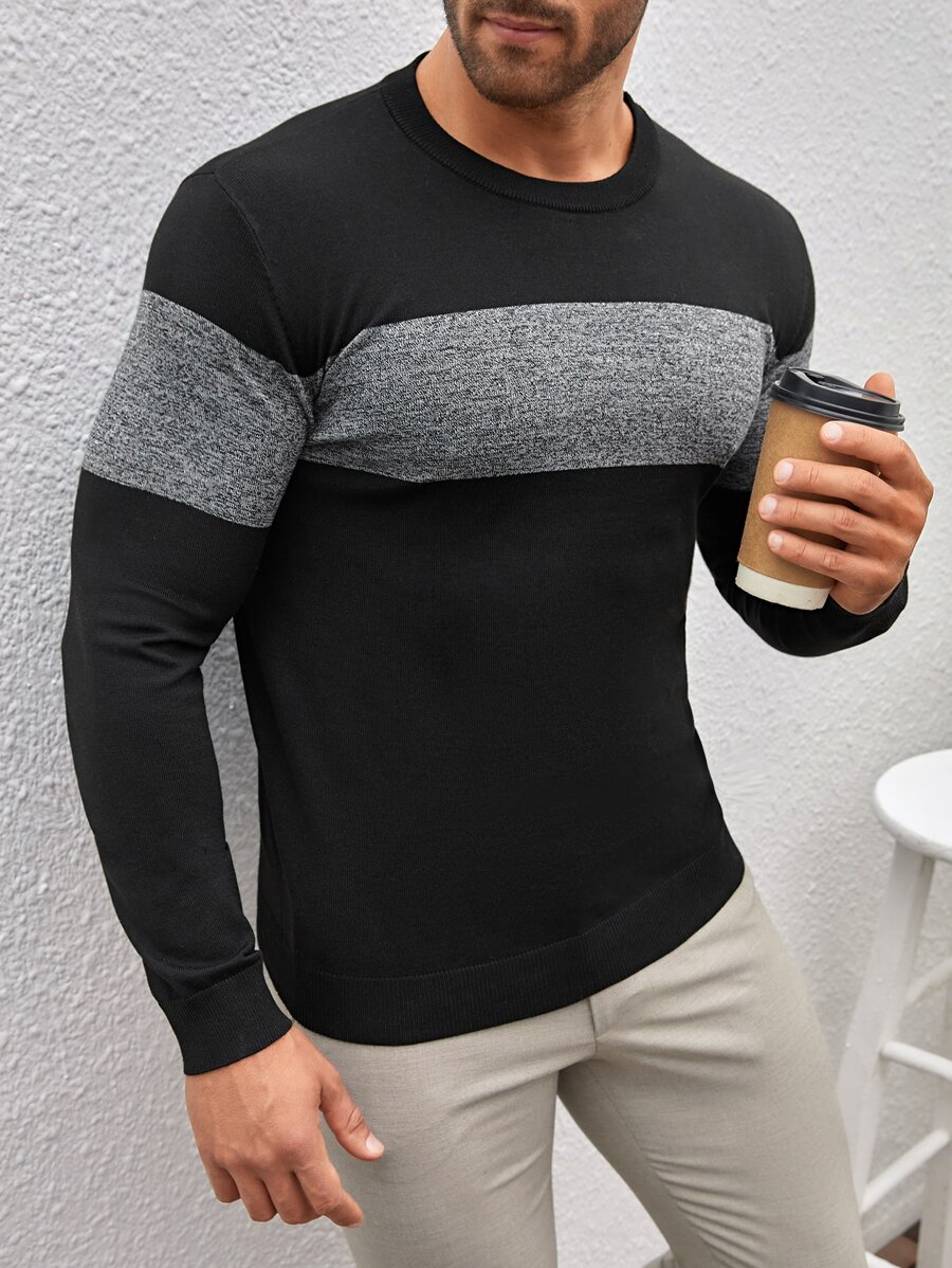 Manfinity Homme 男士雙色套頭毛衣 - 黑色 - 查看 1