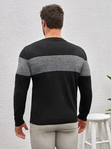 Manfinity Homme 男士雙色套頭毛衣 - 黑色 - 查看 2