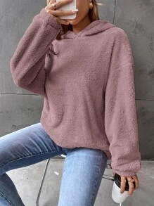 SHEIN EZwear Drop Shoulder Flannel Hoodie - Dusty Purple - View 1